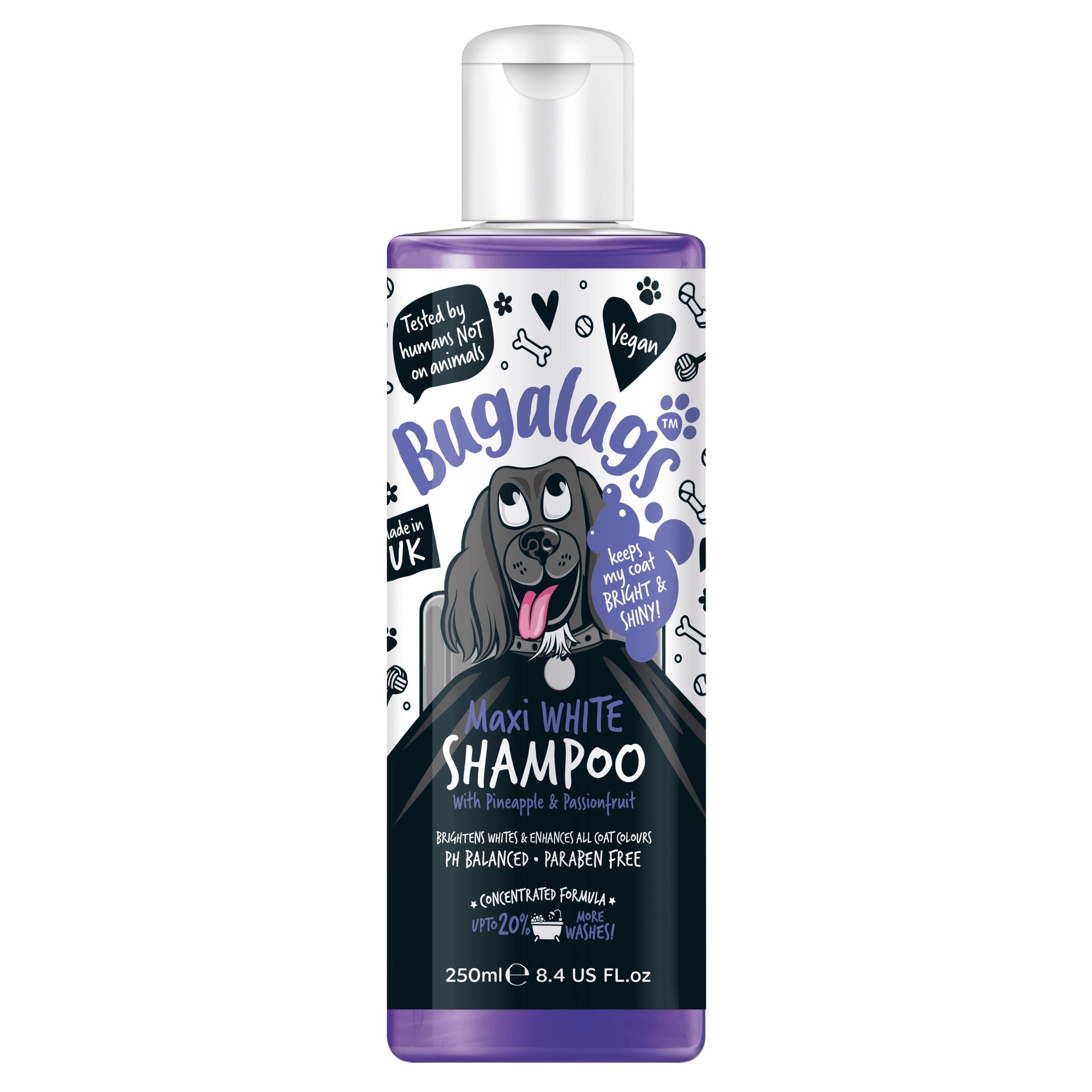 Bugalugs Maxi White Dog Grooming Shampoo 250ml