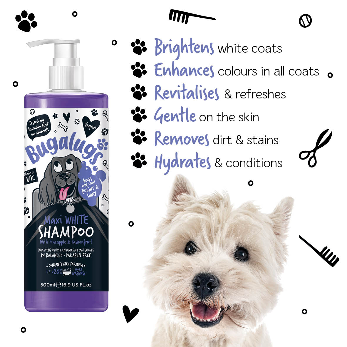 Bugalugs Maxi White Dog Grooming Shampoo 250ml