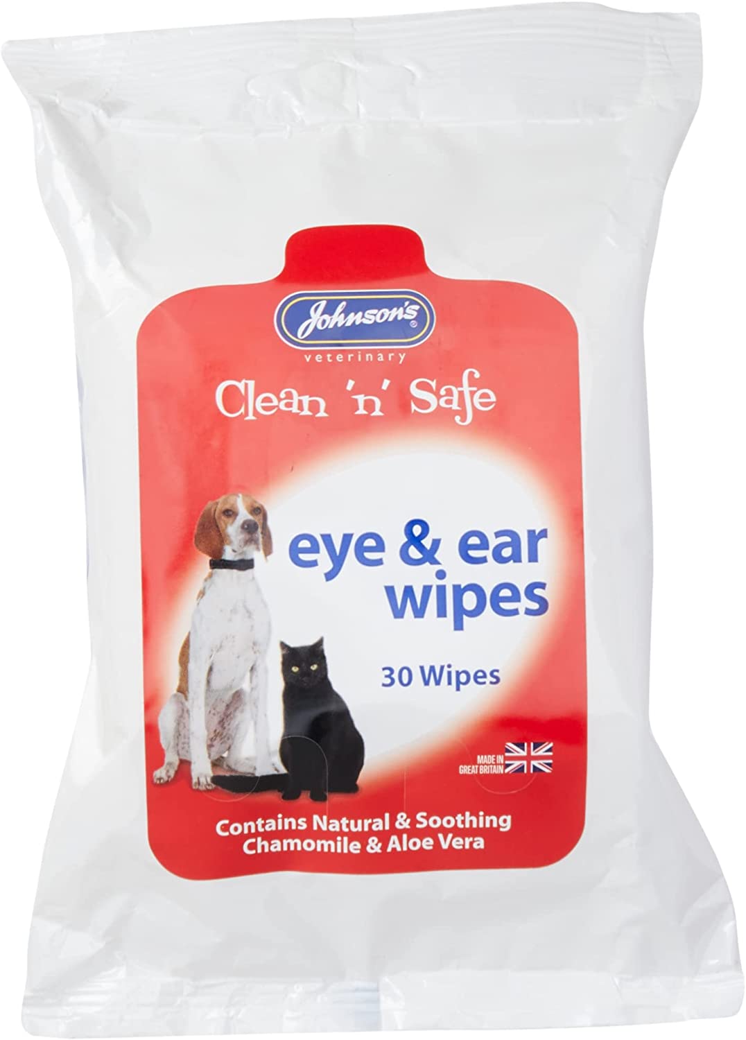 Johnson's Clean 'n' Safe Eye & Ear Wipes For Dogs and Cats 30 Pack