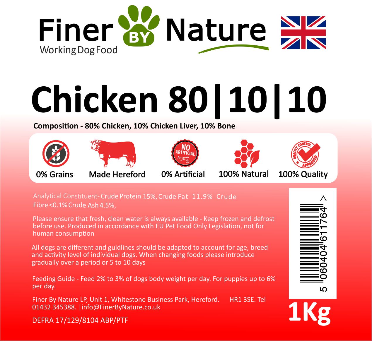 Finer By Nature Chicken 80 10 10 Raw Dog Food 1kg