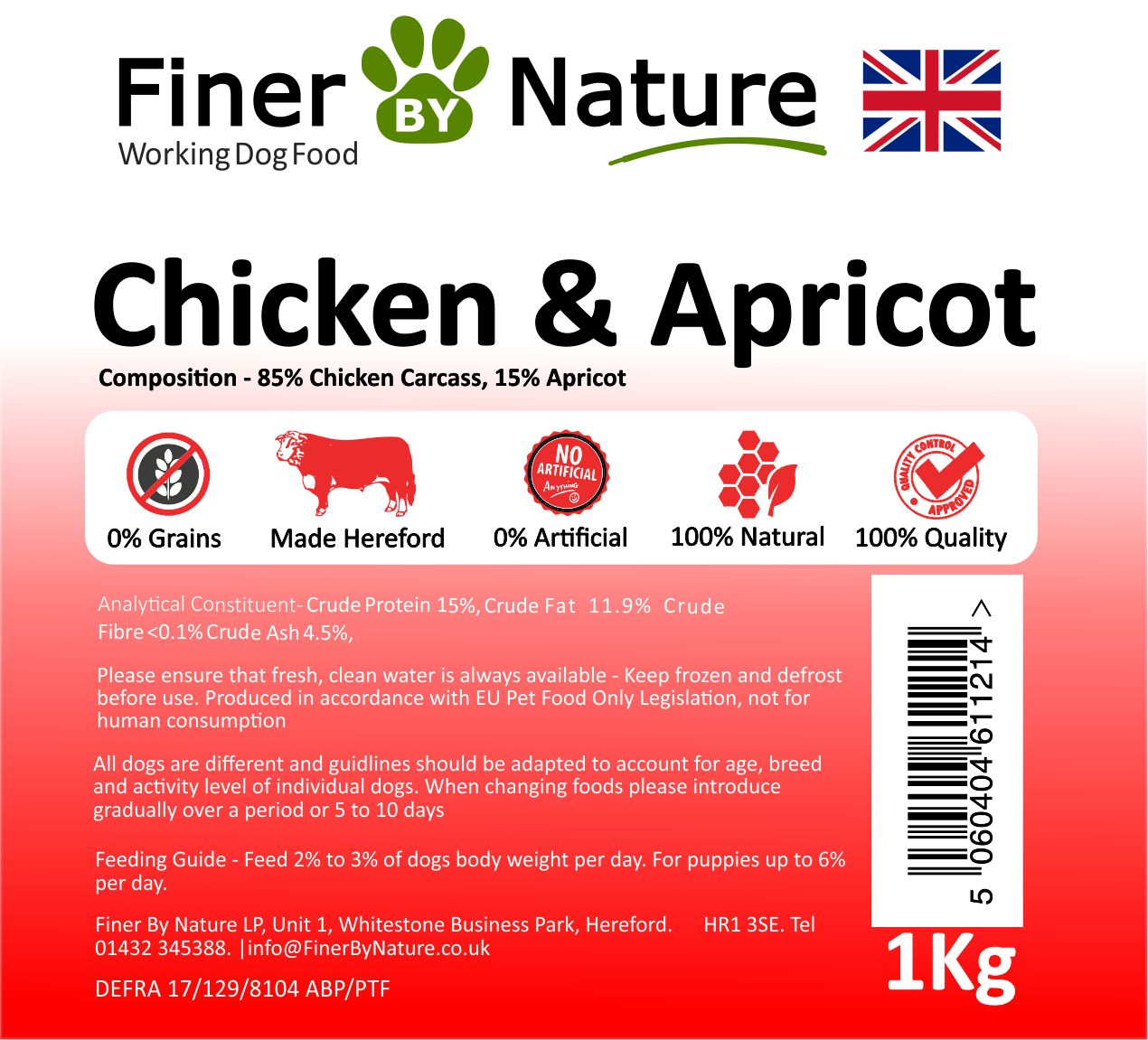 Finer By Nature Chicken and Apricot Raw Dog Food 1kg