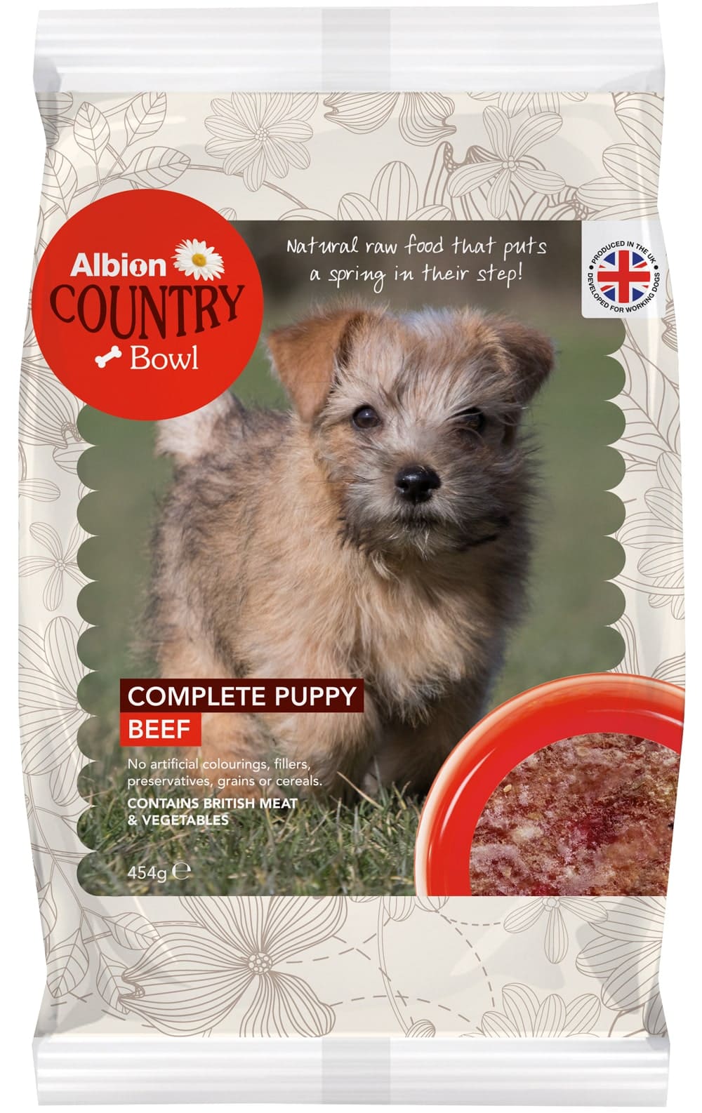 Albion Country Bowl Complete Puppy Beef Raw Dog Food 454g