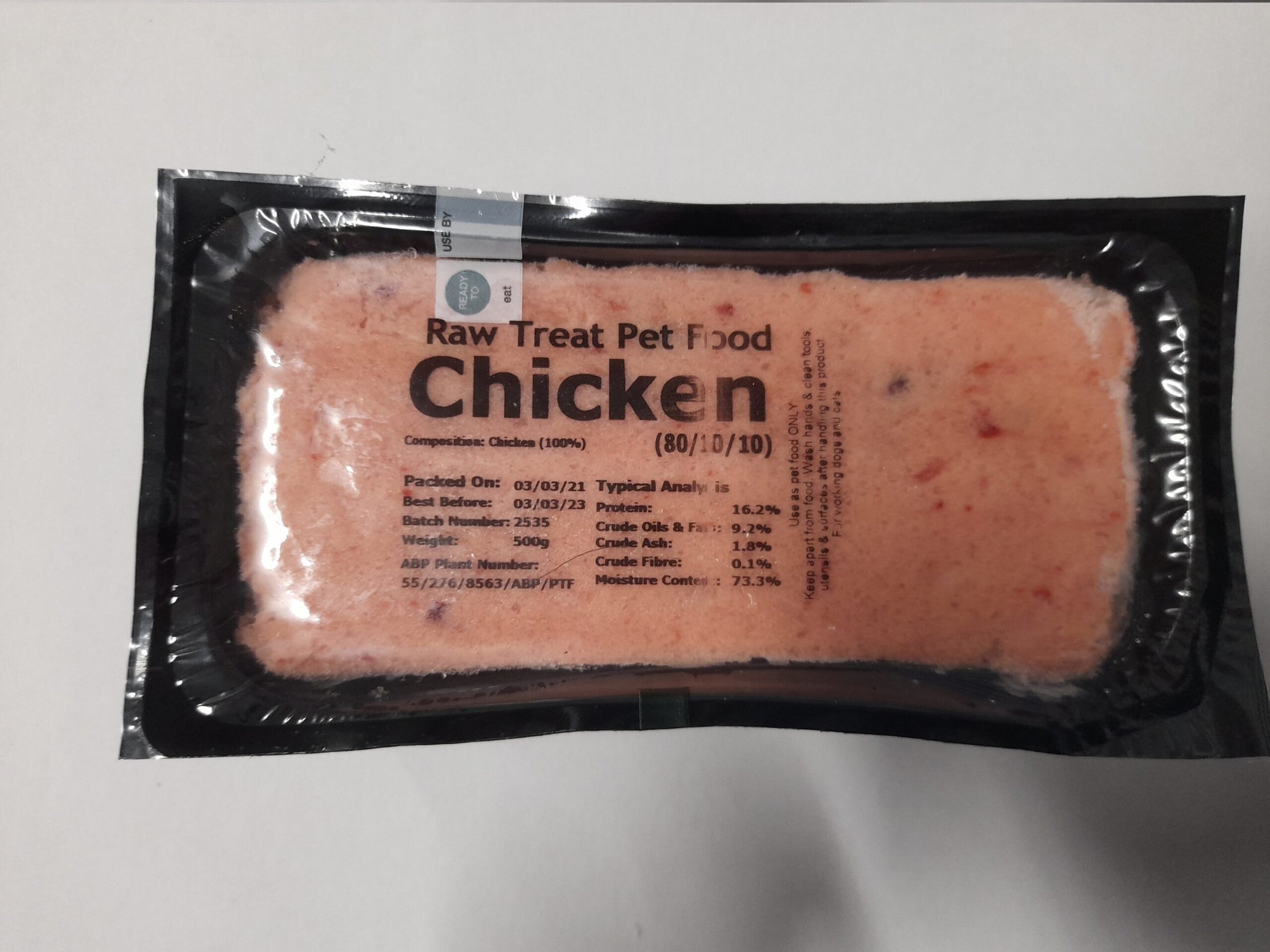 Raw Treat Pet Food RTPF Chicken 80 10 10 Raw Dog Food 500g