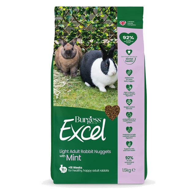 Burgess Excel Adult Light Rabbit Food Nuggets with Mint 1.5kg