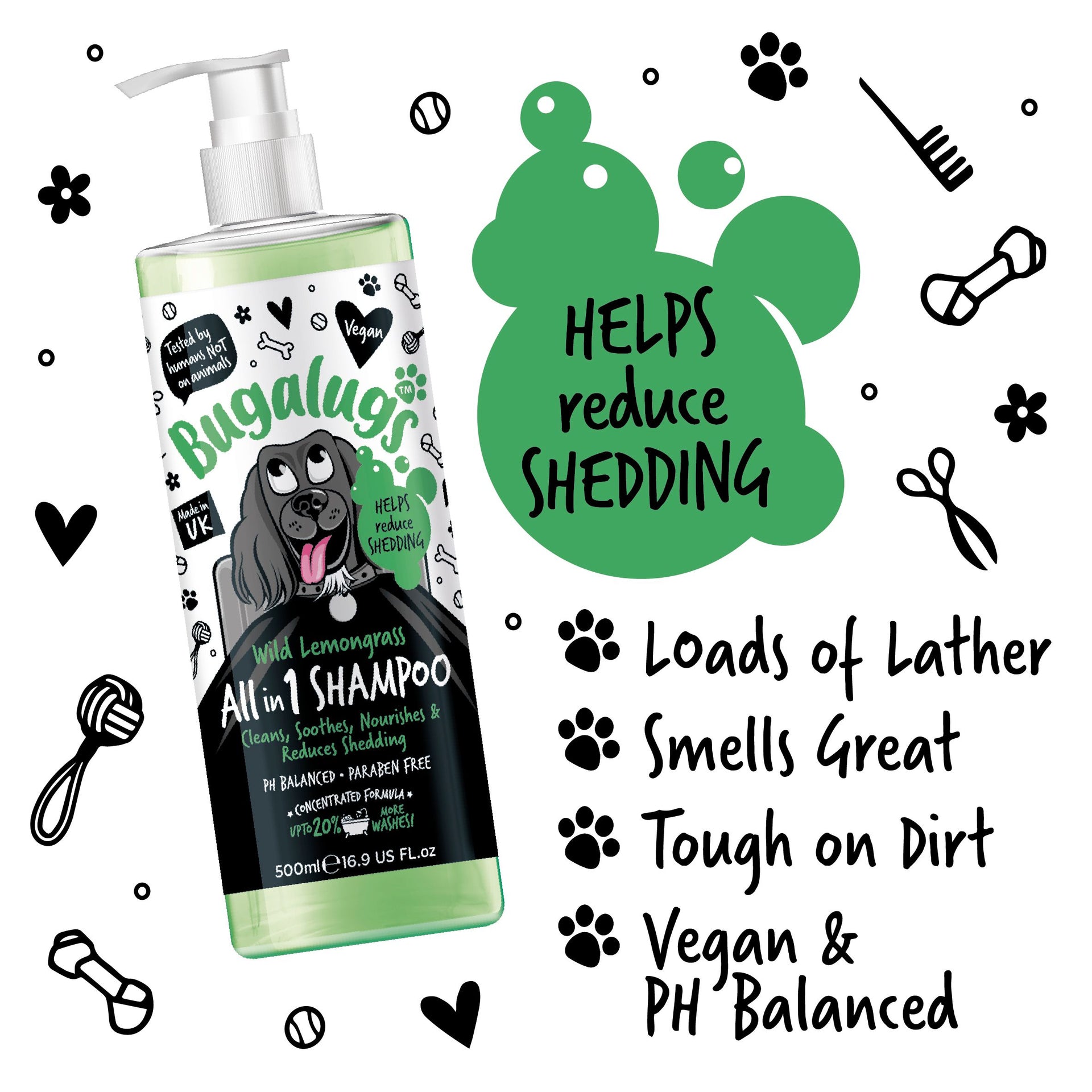 Bugalugs Wild Lemon Grass All In 1 Dog Grooming Shampoo