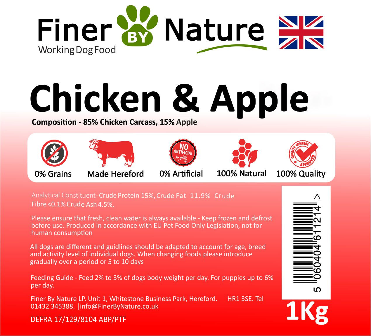 Finer By Nature Chicken and Apple Raw Dog Food 1kg