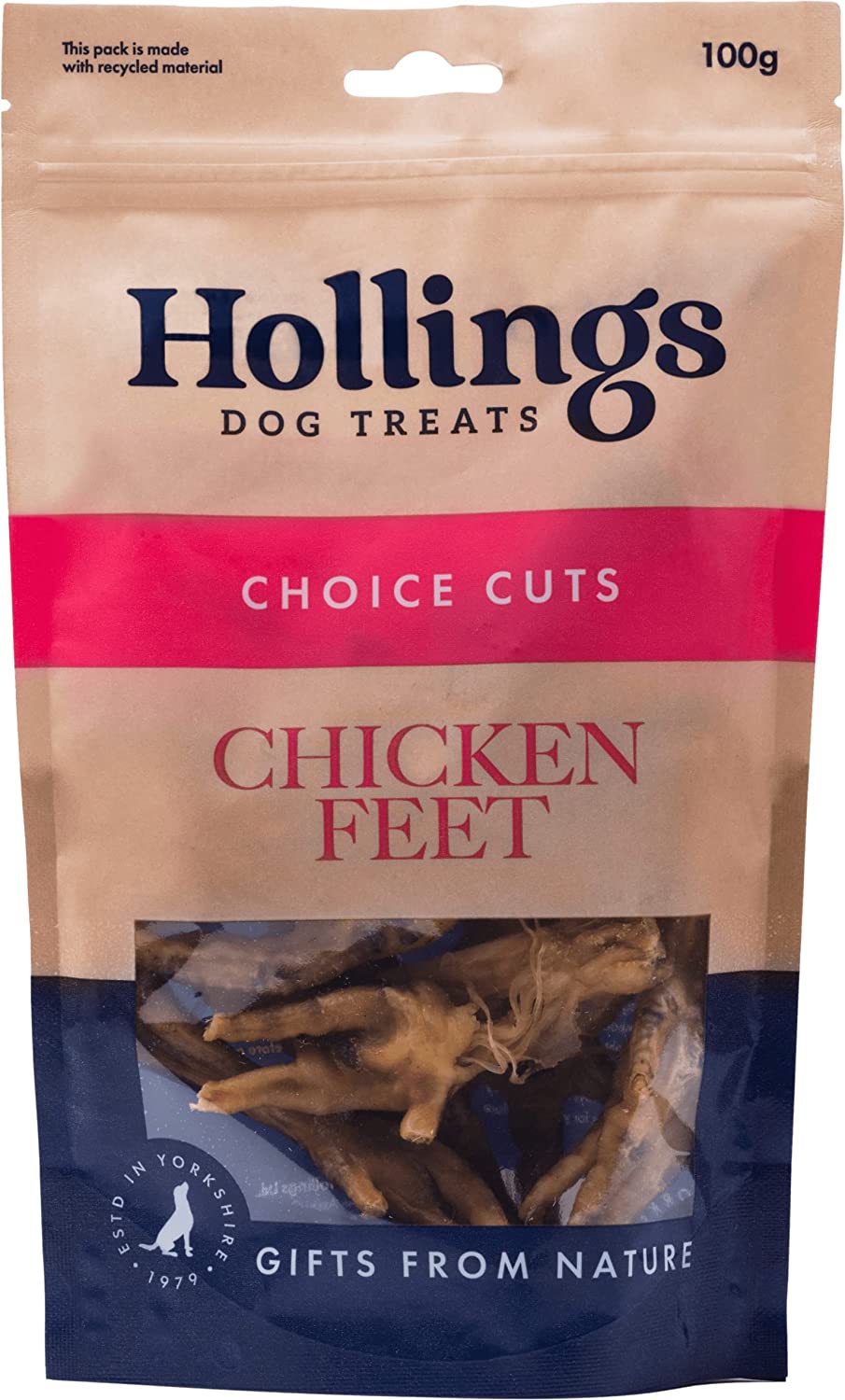 Hollings 100% Natural Chicken Feet Dog Treat 100g