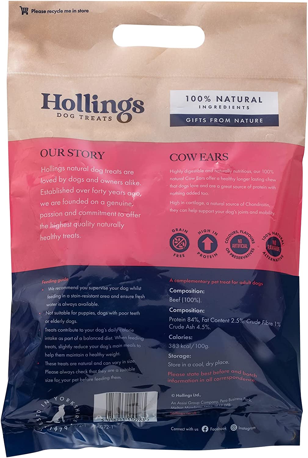 Hollings 100% Natural Cow Ears Dog Treat 200g